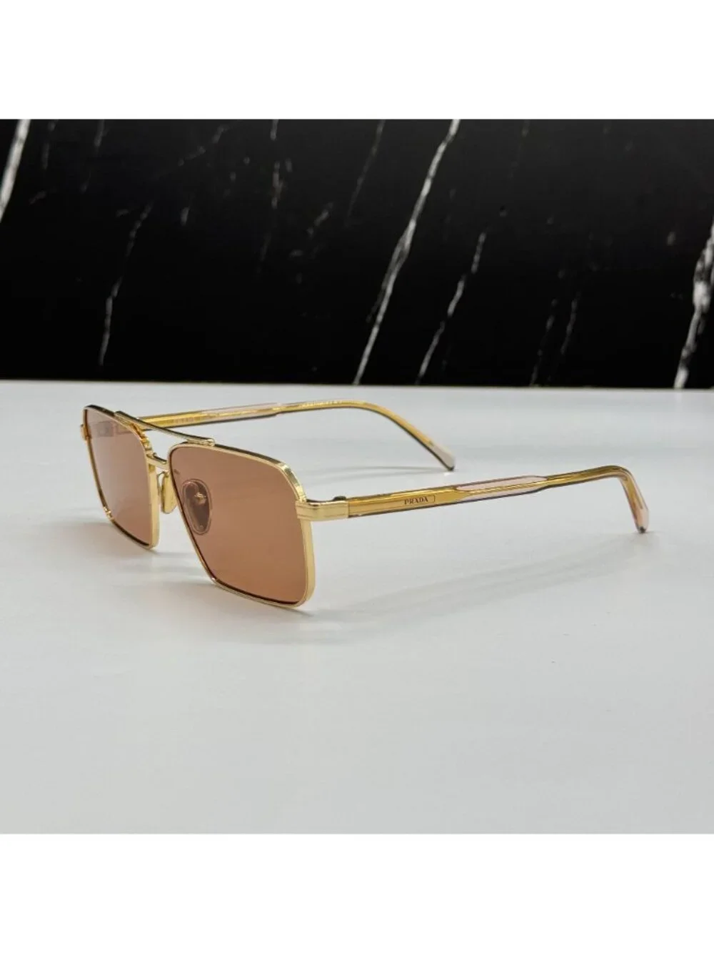 Prada PRA57S 54K07V Unisex Square Gold Brown Sunglasses Authentic NEW